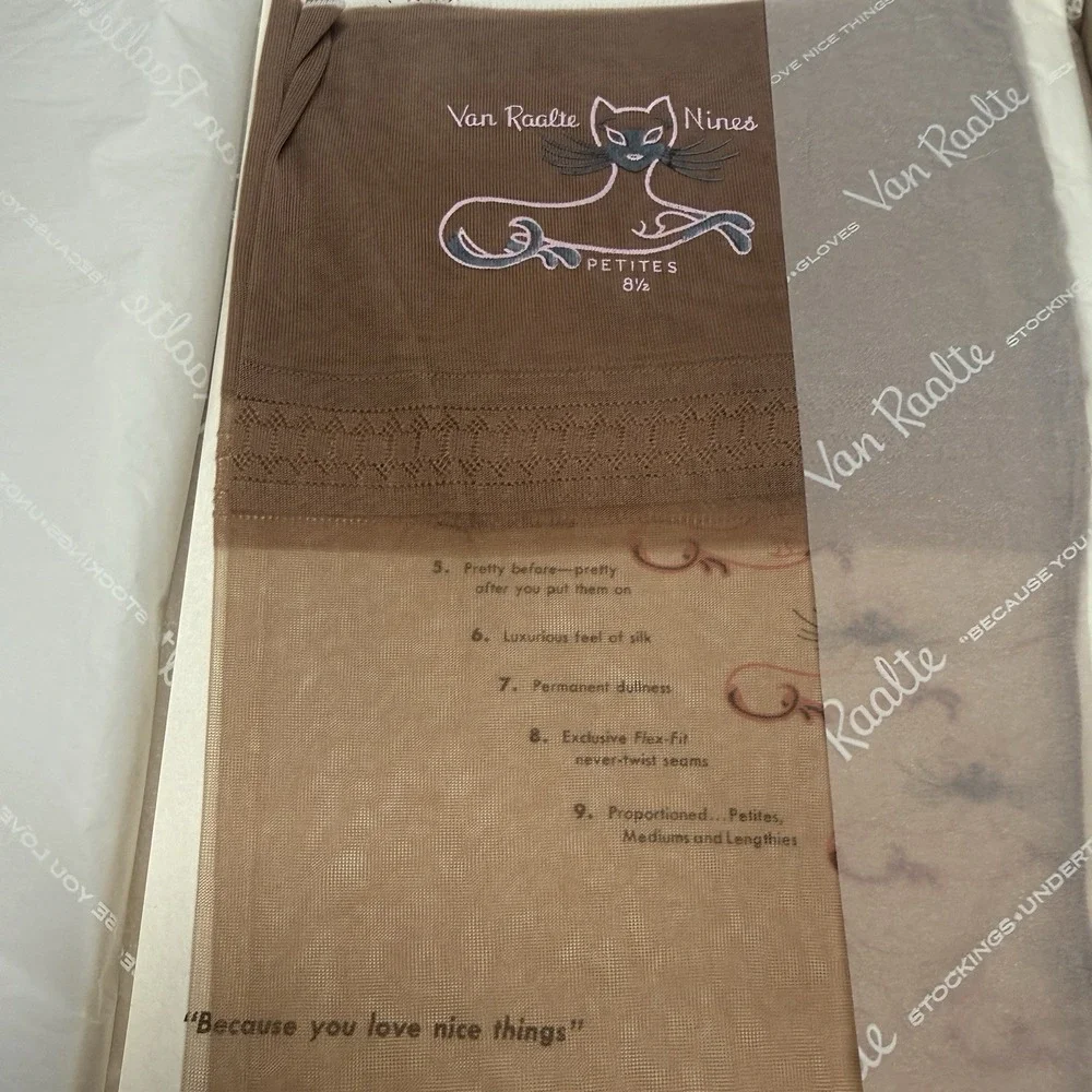2- 50s VAN RAALTE Nines Sheer Highlight 8.5P Nylon Hose Stockings Seams New Box